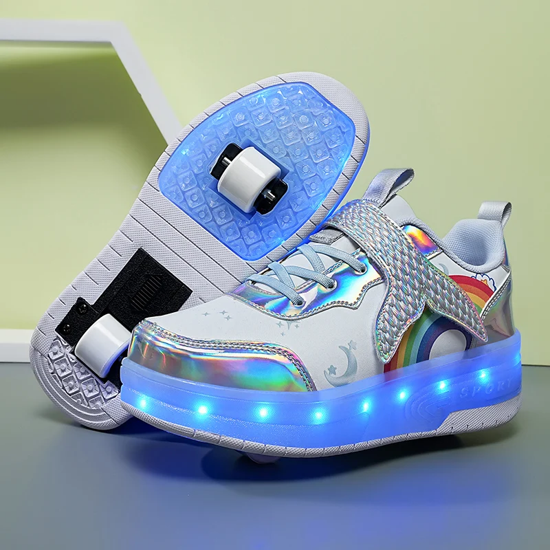 Children's Roller Shoes with LED Light Up 2 Wheels Glowing Sneakers Kids Roller Skates Shoes for Girls Boys Christmas Gift New