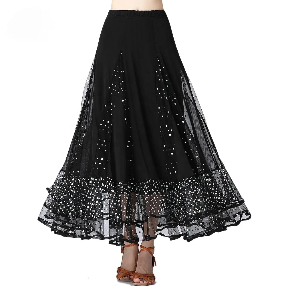 New Modern Dance Sequin Skirt Ballroom Long Half-body Swing Skirt Dance Performance Wear