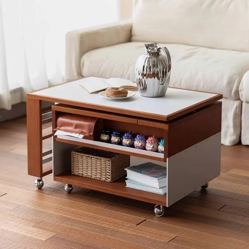 Accesorios, mesas de centro de madera, mesa de centro nórdica expandible, mesa de té, mesa de centro moderna para apartamentos, muebles para el hogar
