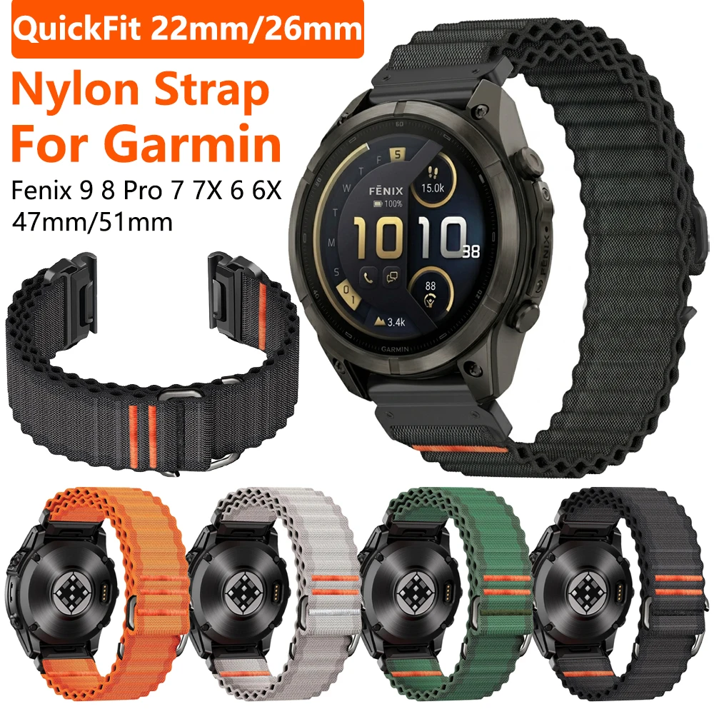 QuickFit Fabric Band For Garmin Fenix 9 8 Pro 47mm 51mm E 7 7X 6 6X 5X/Epix /TACTIX/Quatix/Instinct 2 2X 3 Nylon Strap Bracelet