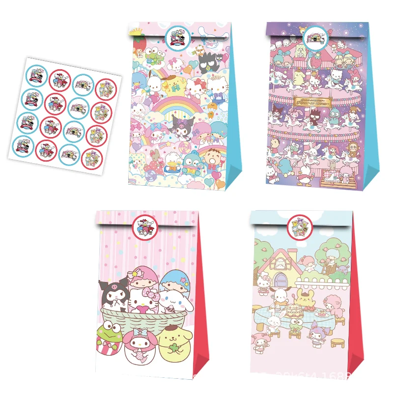 hello kitty my melody birthday party decorations sanrio kuromi candy gift bag tote bag wrapping paper halloween anime 12pcs