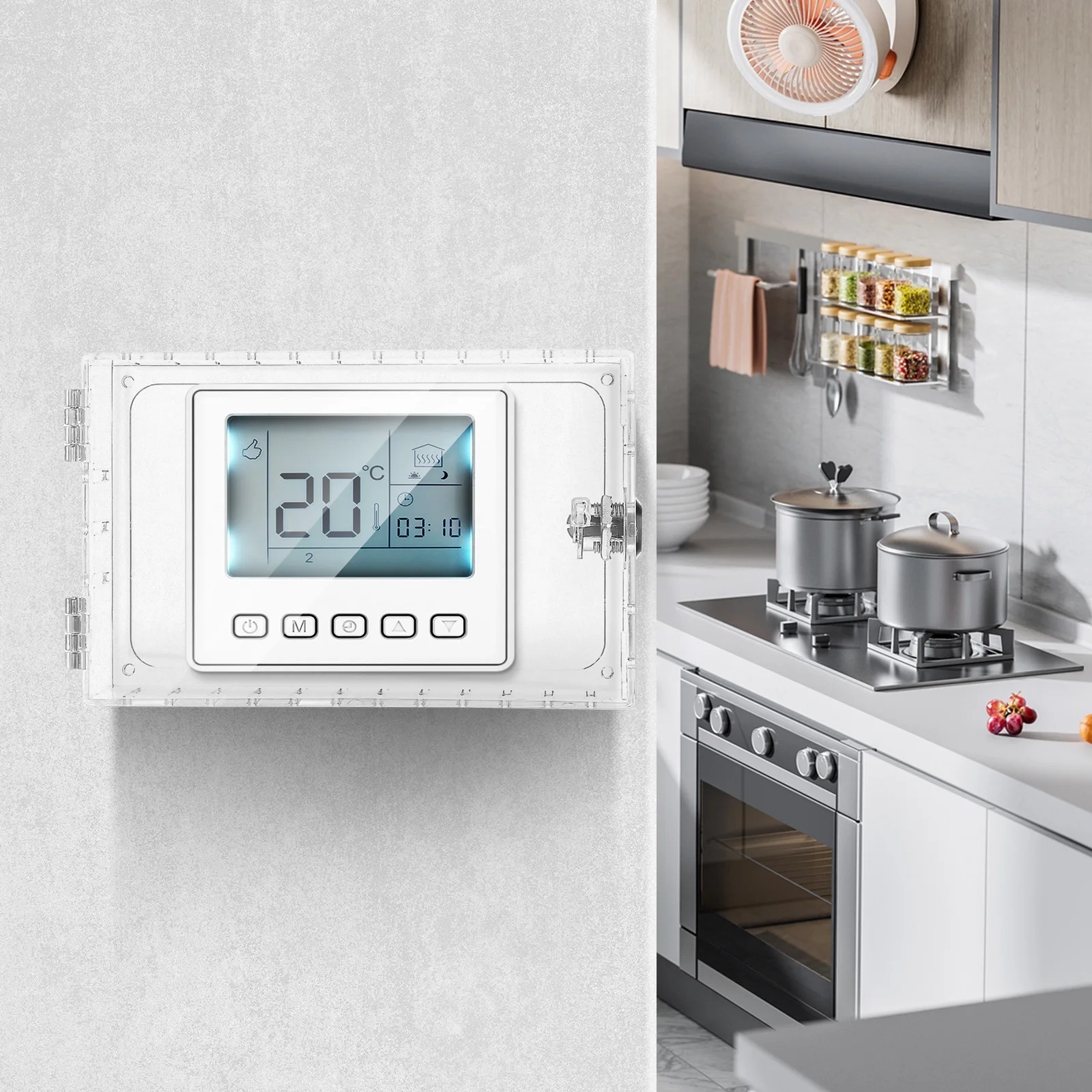 Cubierta del termostato Protector transparente bloqueable Cerradura con llave Montaje en pared Sistema de durabilidad de fácil instalación