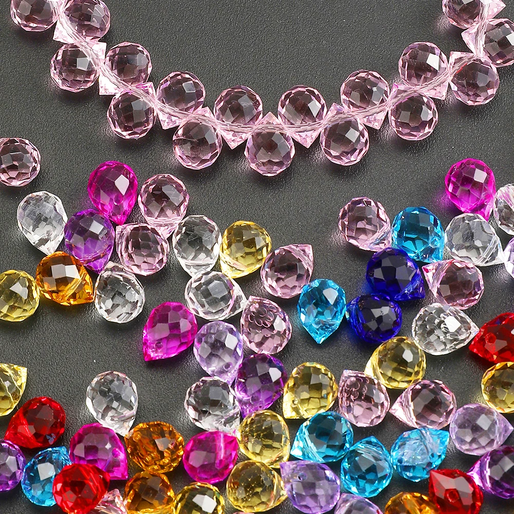 40 Stück transparente, farbenfrohe, facettierte, tropfenförmige Kristallglasperlen, Abstandsperlen für DIY-Schmuckherstellung, Halsketten, Armbänder – Detail 5