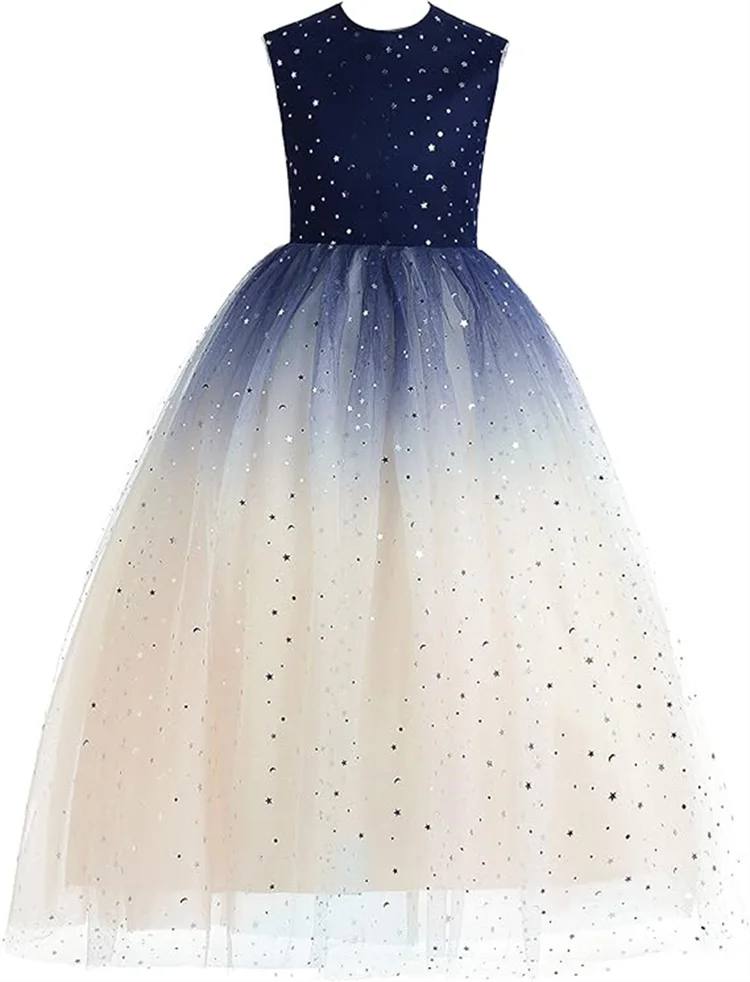

Girls Sleeveless Star Pattern Ombre Tulle Ball Gown Sparkle Detail Design Formal Occasion Wedding Flower Girl Birthday Celebrati