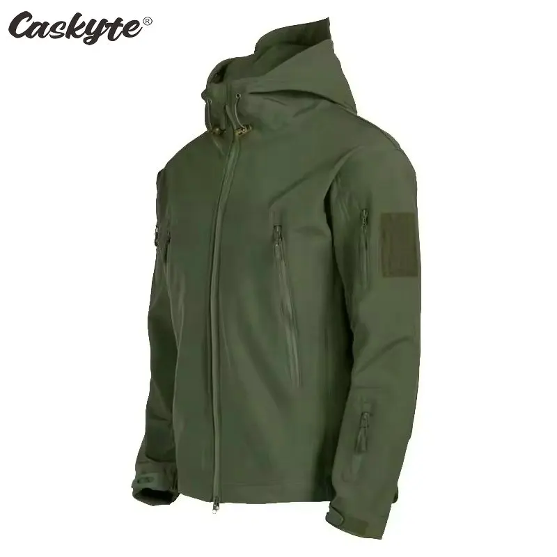 CASKYTE Shark Skin Soft Shell Cycling Jackets Men Windproof Waterproof Jacket Men Army Combat Jackets Mens Hooded  Bicycle Coat