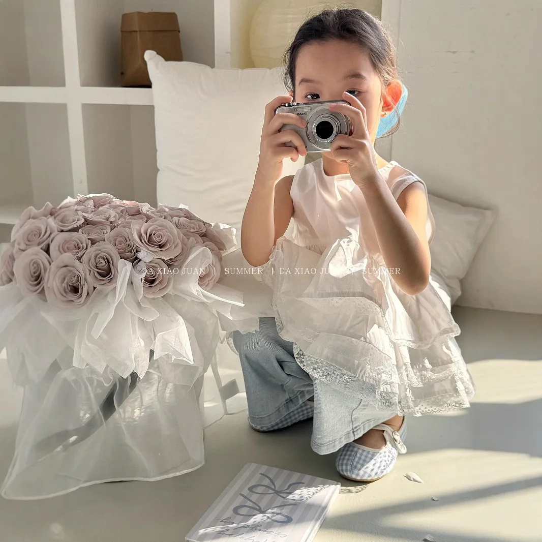 

Children's Summer Cake Skirt Vest Splicing Doll Shirt Fashion Casual Baby Girl Top Sweet Child