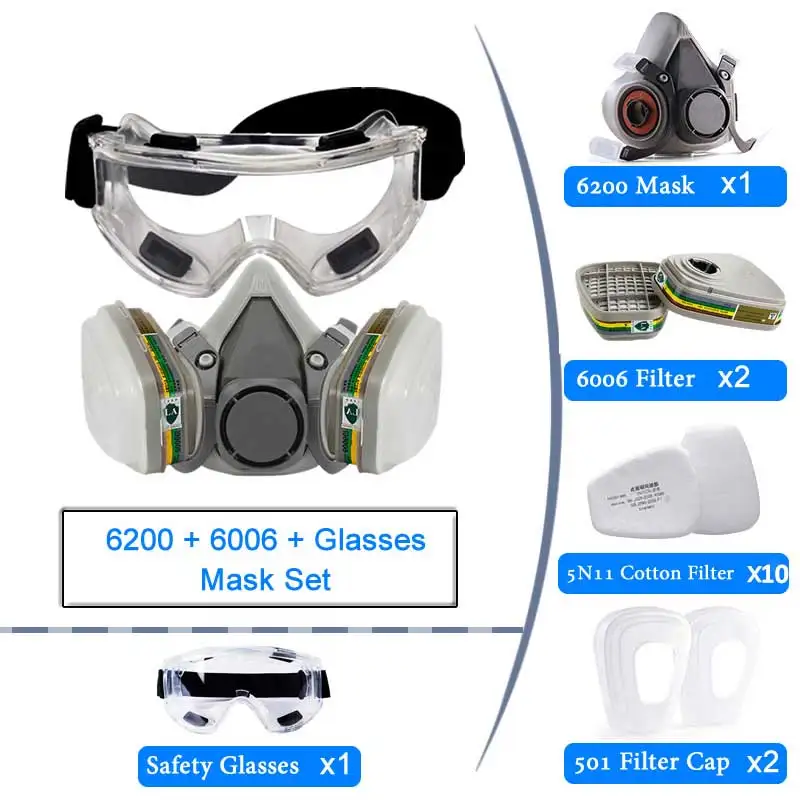 

Original 6200 Respirator Reusable Half Face Gas Mask with 6001 6006 Filter Goggles for Painting Spray Polishing Work Safety