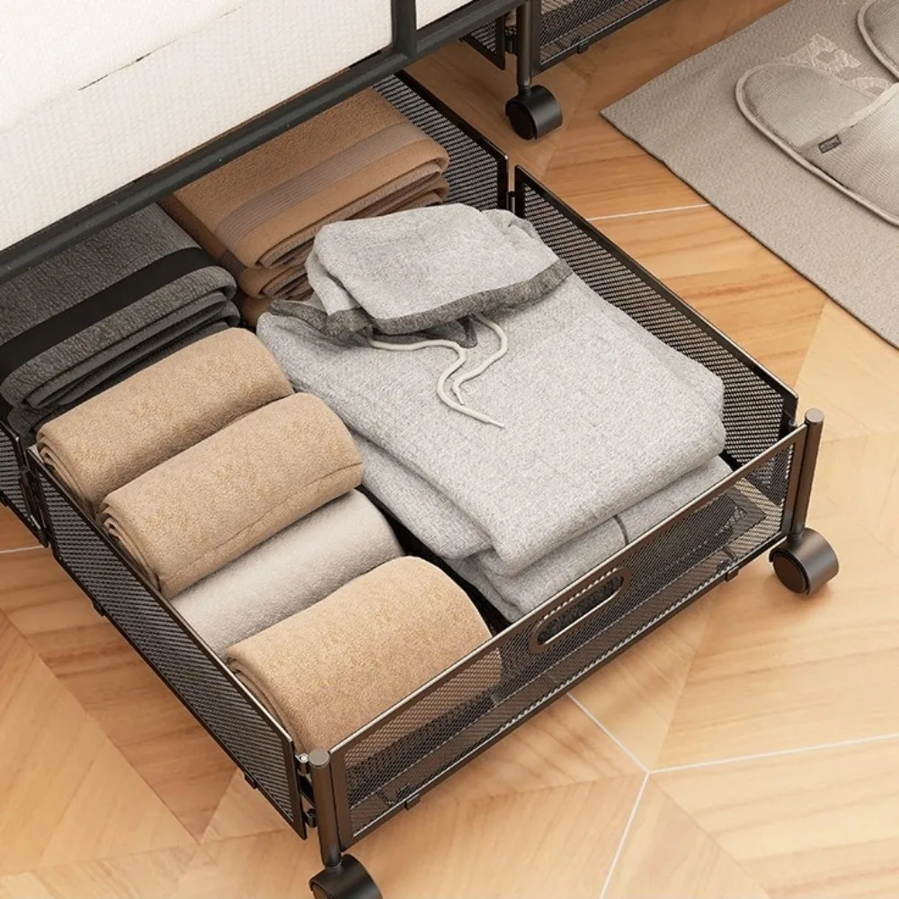 

Large Capacity Under Bed Storage Containers Foldable Metal Quilt Clothes Storage Bins Space-saving with Wheels