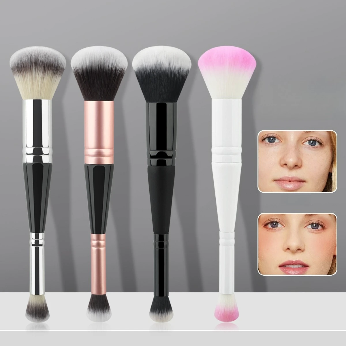 Doppelkopf-Make-up-Pinsel, Shadow Highlight Foundation, Make-up, Zwei-in-Eins-Make-up-Pinsel, multifunktionale Beauty-Tools