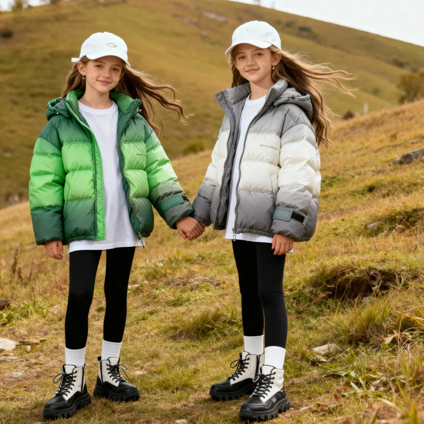 Children Gradient Down Jacket Winter Hooded Thicken Warm Windproof Kids Girls Snowwear Coat 90% White Duck Zipper Puffer Jackets