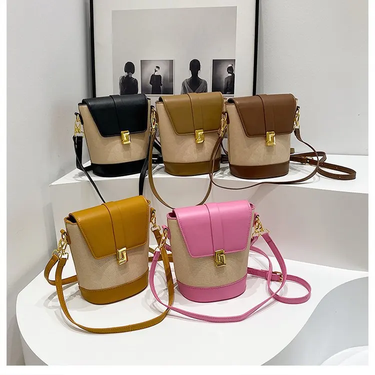 

Лоскутная сумка-ведро 2025г. | Веганская кожа и ремесленная работа | Регулируемая сумка через плечо для женщин в ночное время, универсальный стиль