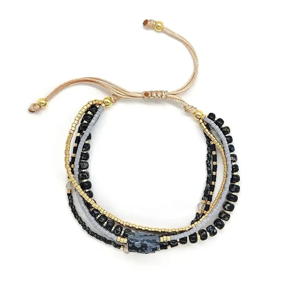 Turquoise Beads Stackable Beaded Bracelets Multi-Layer Design Wrap Closure Multi-Layer Wrap Bracelet Stackable Style