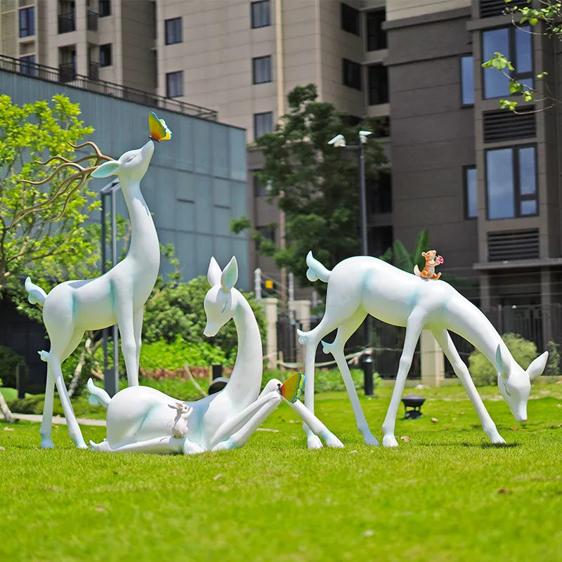 FRP abstract sika deer sculpture ornament, grassland community garden landscape