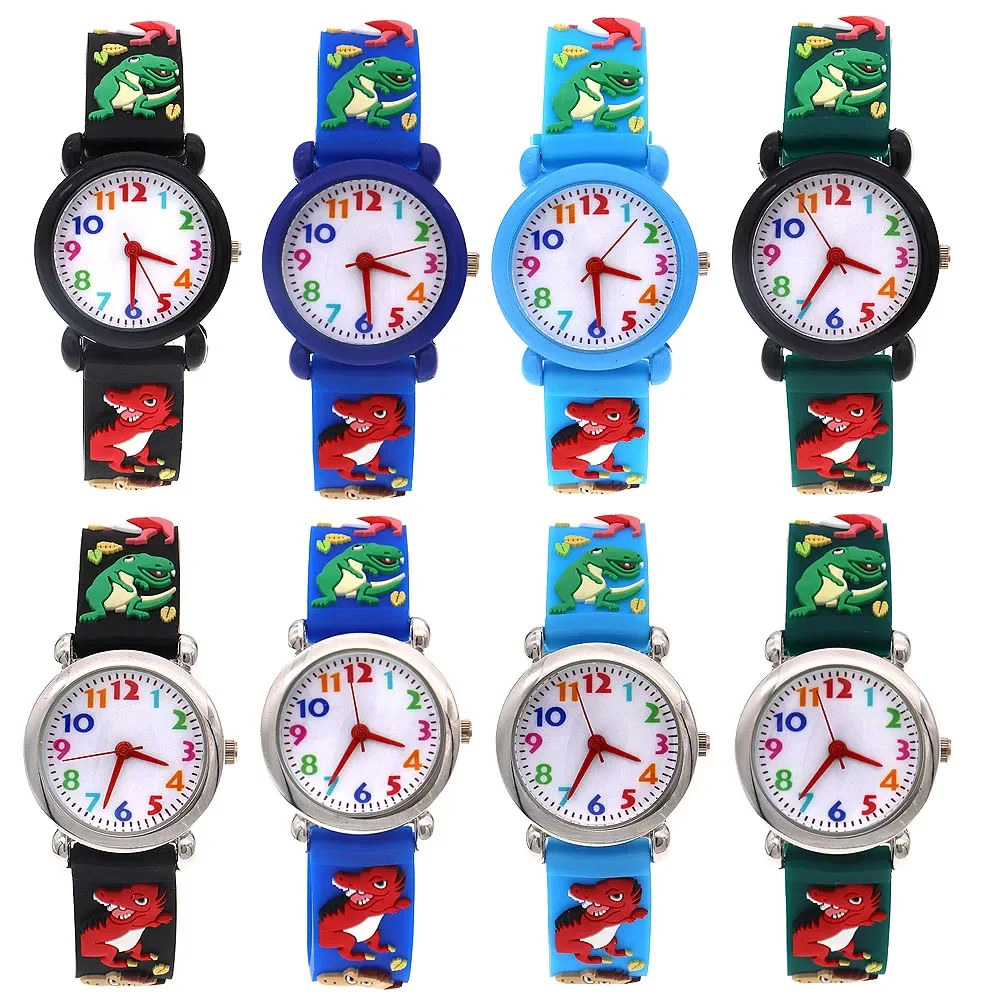 8Pcs Children's Silicone Strap Watches Soft Dinosaur Design Waterproof Boys and Girls Wristwatches