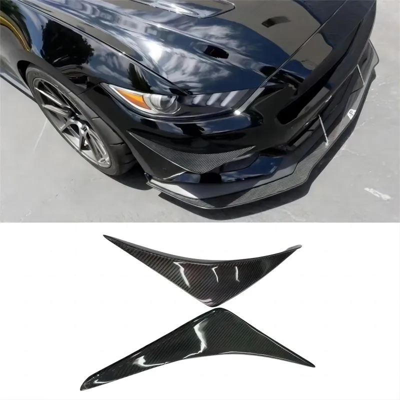 

For Ford Mustang 2015-2017 Real Carbon Fiber FRP Front Bumper Splitters Side Shark Fins Canards