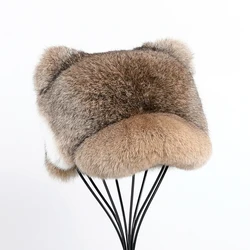Women's Winter Warm Genuine Rabbit Fur Baseball Cap Peaked Caps Lady Fashion Thick Hats Real Fur Hat