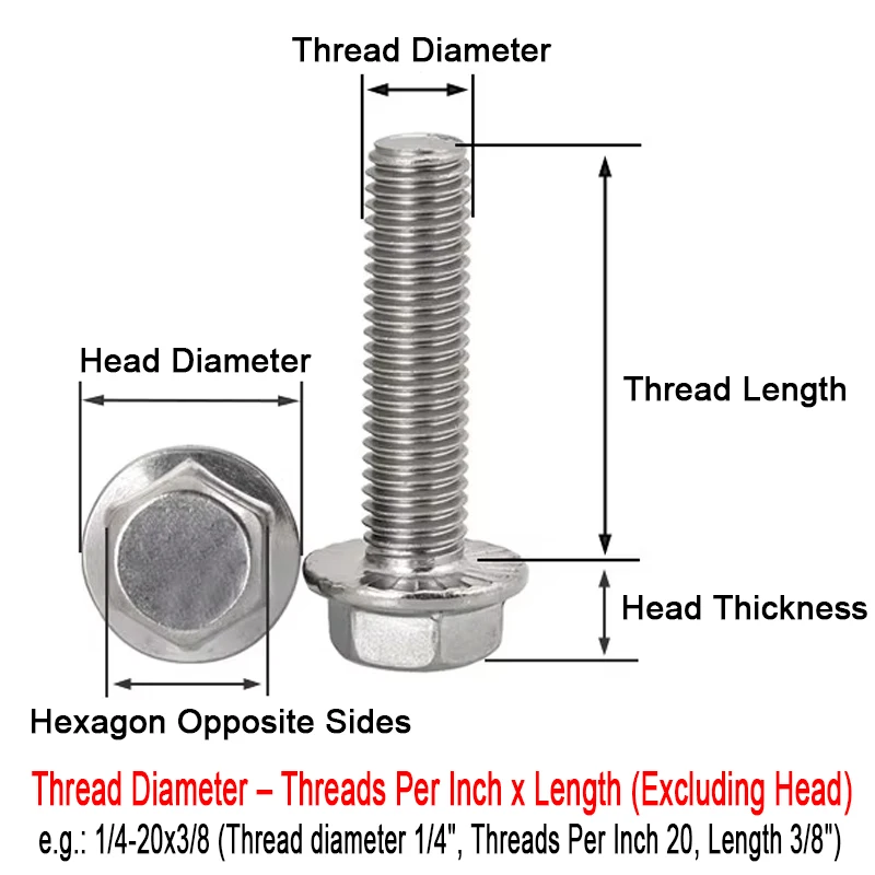 304 Stainless Steel UNC Serrated Flange Hex Screws, 1/4-20 5/16-18 3/8-16 Washer Head Cap Bolts, Anti-Slip Industrial Fasteners