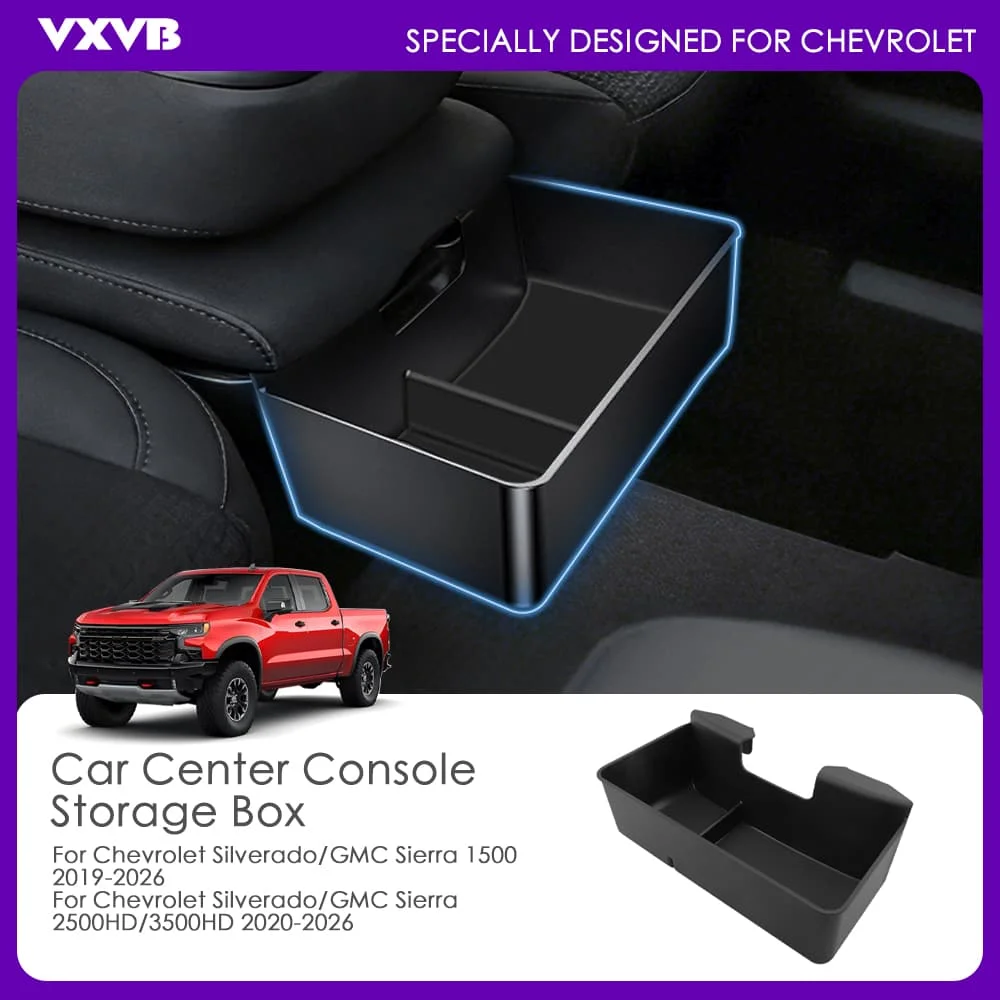 

ABS Center Console Organizer Storage Box For 2019-2026 Chevy Silverado/GMC Sierra 1500 2020-2026 Silverado/Sierra 2500/3500HD
