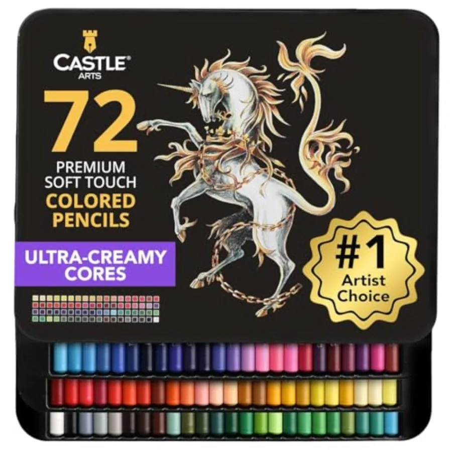 

Colored Pencils Set 72 Premium Soft Core Colored Leads for Adult Artists Organized in Presentation Tin Case