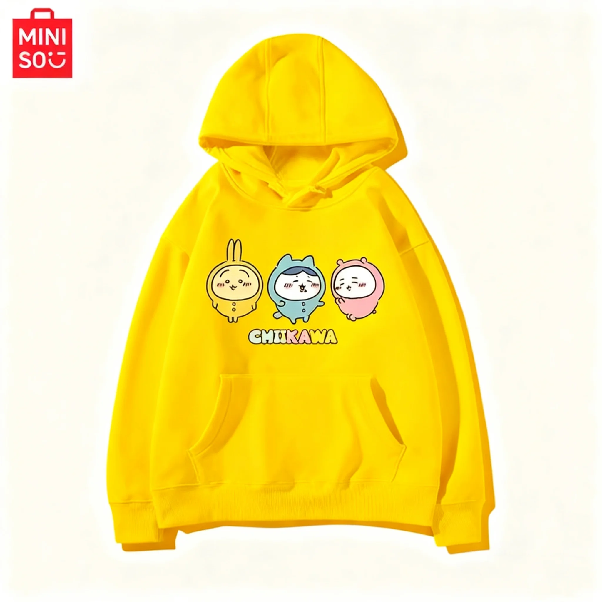 Miniso Kawaii Chiikawa Momonga с принтом для мужчин и женщин, толстовка с капюшоном, осенне-зимний уличный повседневный удобный пуловер, одежда
