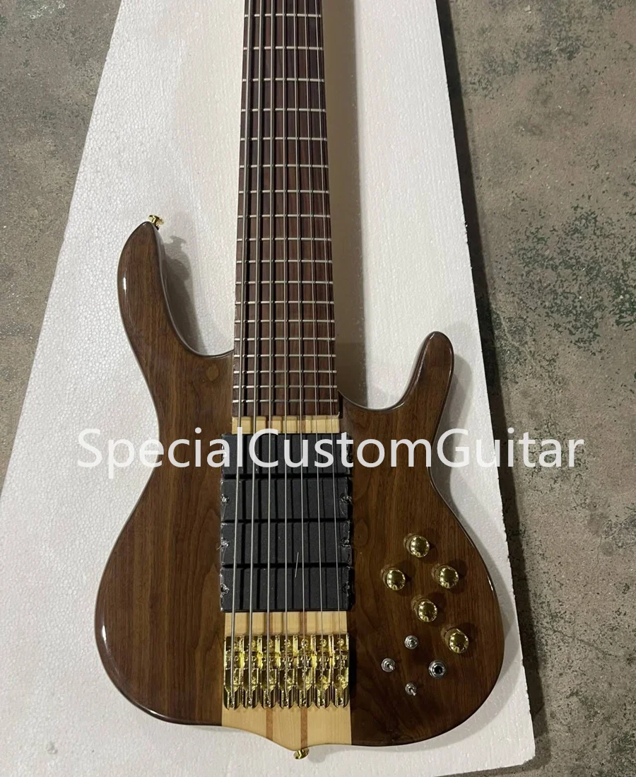 Flyoung 7 Strings Walnut Body Electric Bass Guitar with Golden Hardware,Offer Customize