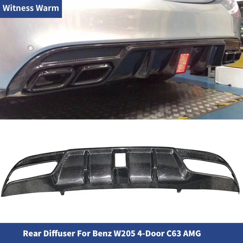 For W205 Rear Bumper Diffuser Lip Spoiler with Led Light for Mercedes Benz C200 C300 C400 C43 C63 Sport Bumper 2014-2018