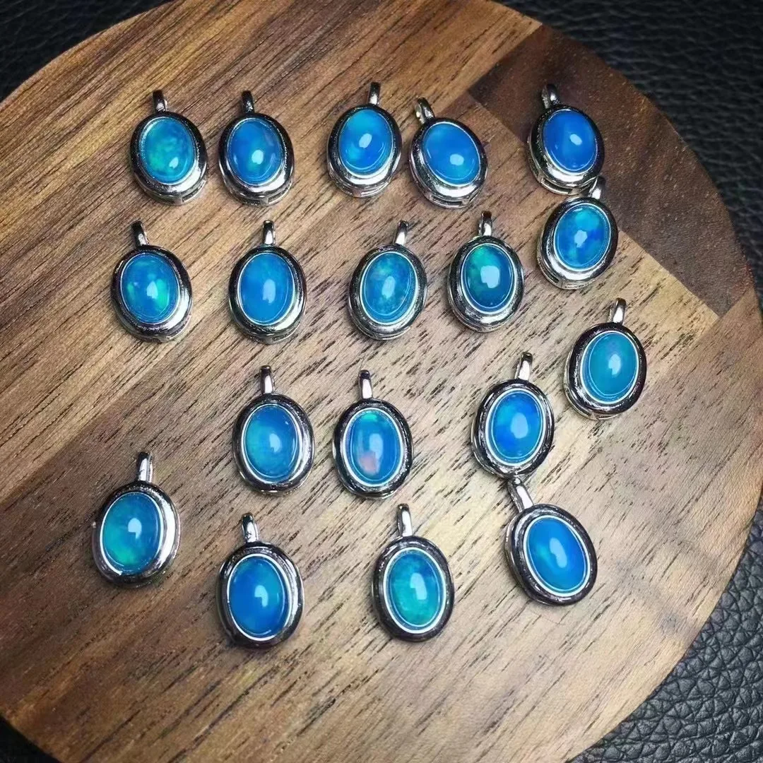 Unit One Piece 925 Silver Buckle With 5*7mm Good Quality Natural Blue Opal Stone Crystal Healing Oval Shape Pendant