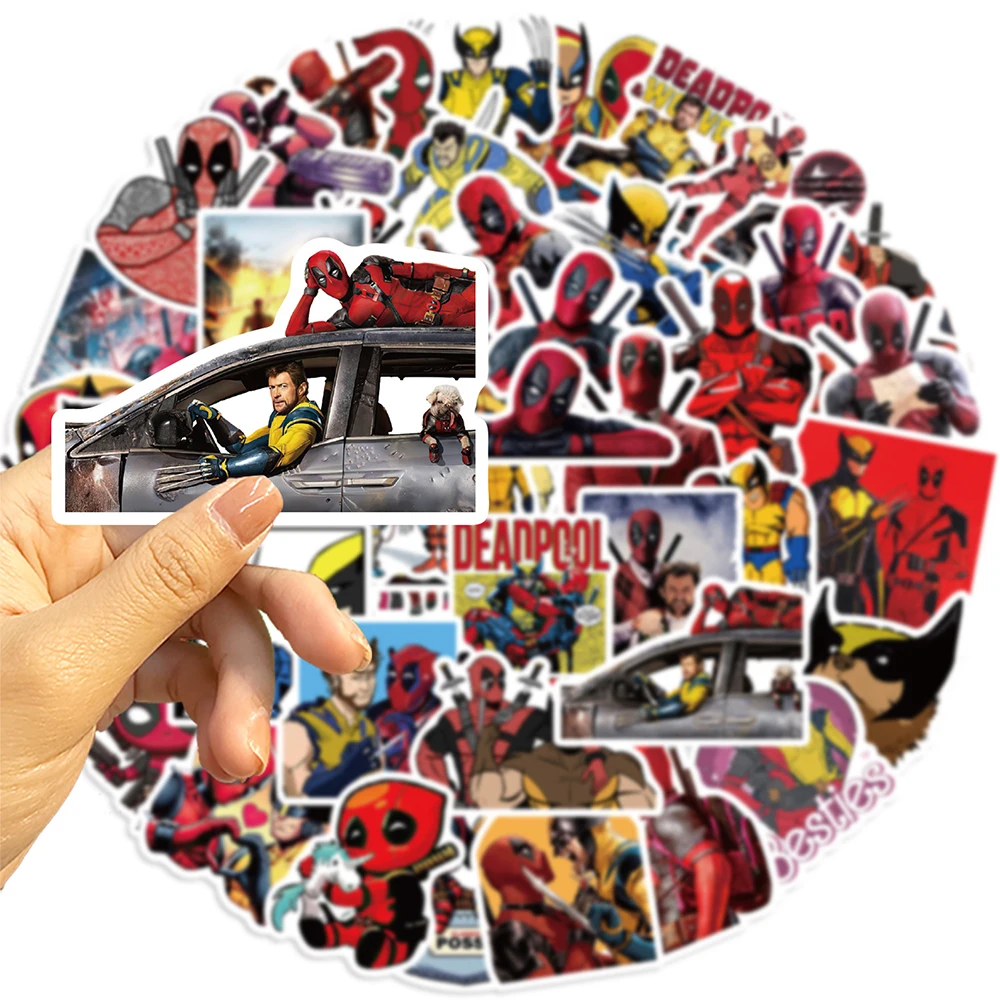 Disney Marvel Filme Adesivo para Crianças, Deadpool e Wolverine, Graffiti Bonito Dos Desenhos Animados, Guitarra DIY e Notebook, Brinquedo Decalque de Skate, 10 PCs, 30 PCs, 50PCs