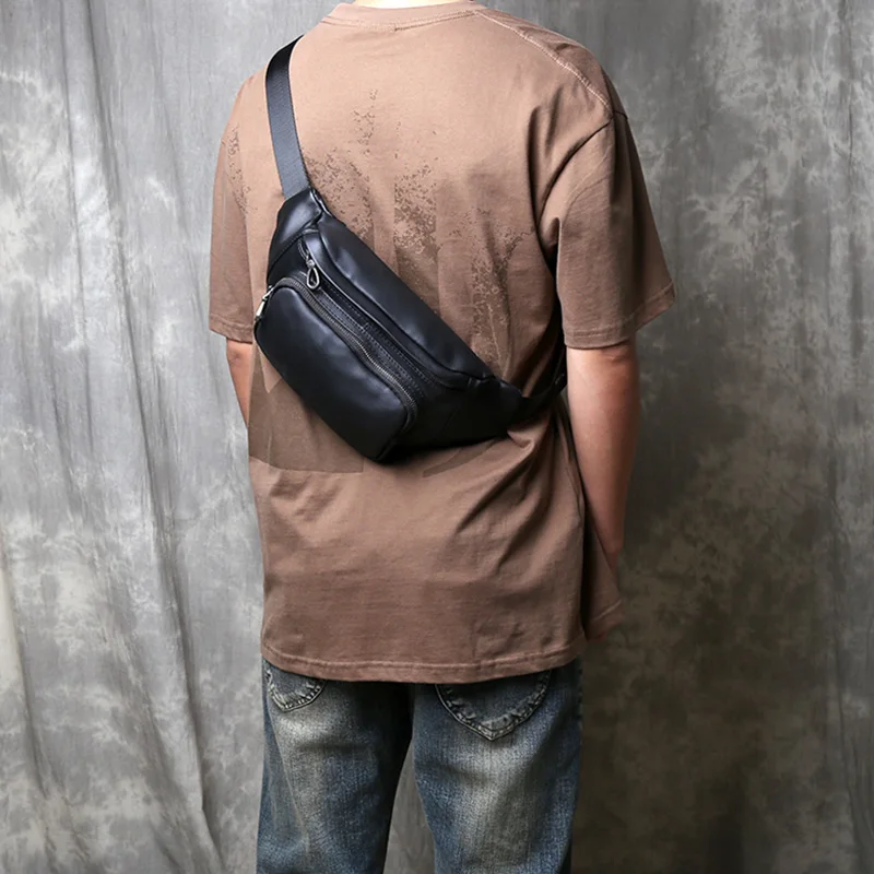 Men's Leather Chest Bag Simple And Versatile Top Layer Cowhide Waist Bag Large Capacity Casual And Trendy Crossbody Bag