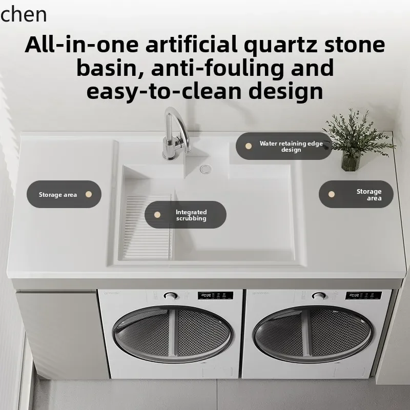 DSAFlat-Laying Dual-Machine Cabinet Laundry Dryer Integrated Cabinet Honeycomb Aluminum Dual-Machine Balcony Cabinet Large Sink