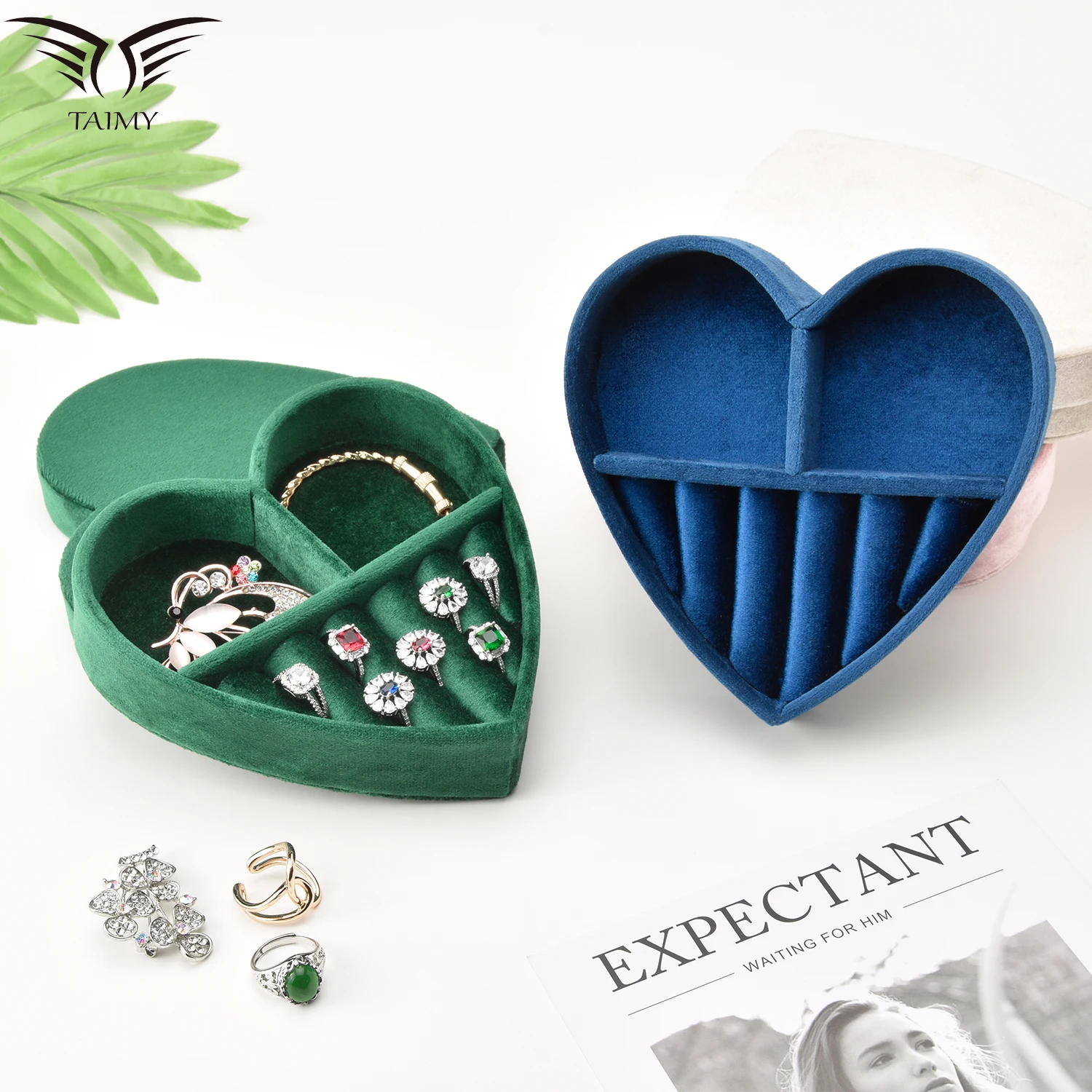 TAIMY-Caja organizadora de joyas de terciopelo en forma de corazón, anillo, collar, regalos de cumpleaños, San Valentín, boda, amor, estuche de embalaje de joyería