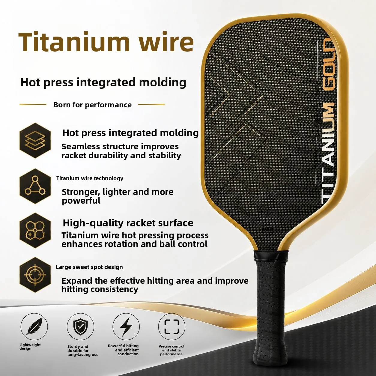 Hot-pressed One-piece Forming Titanium Wire Carbon Fiber Pickleball Rackets Carbon Fiber Cloth Pattern