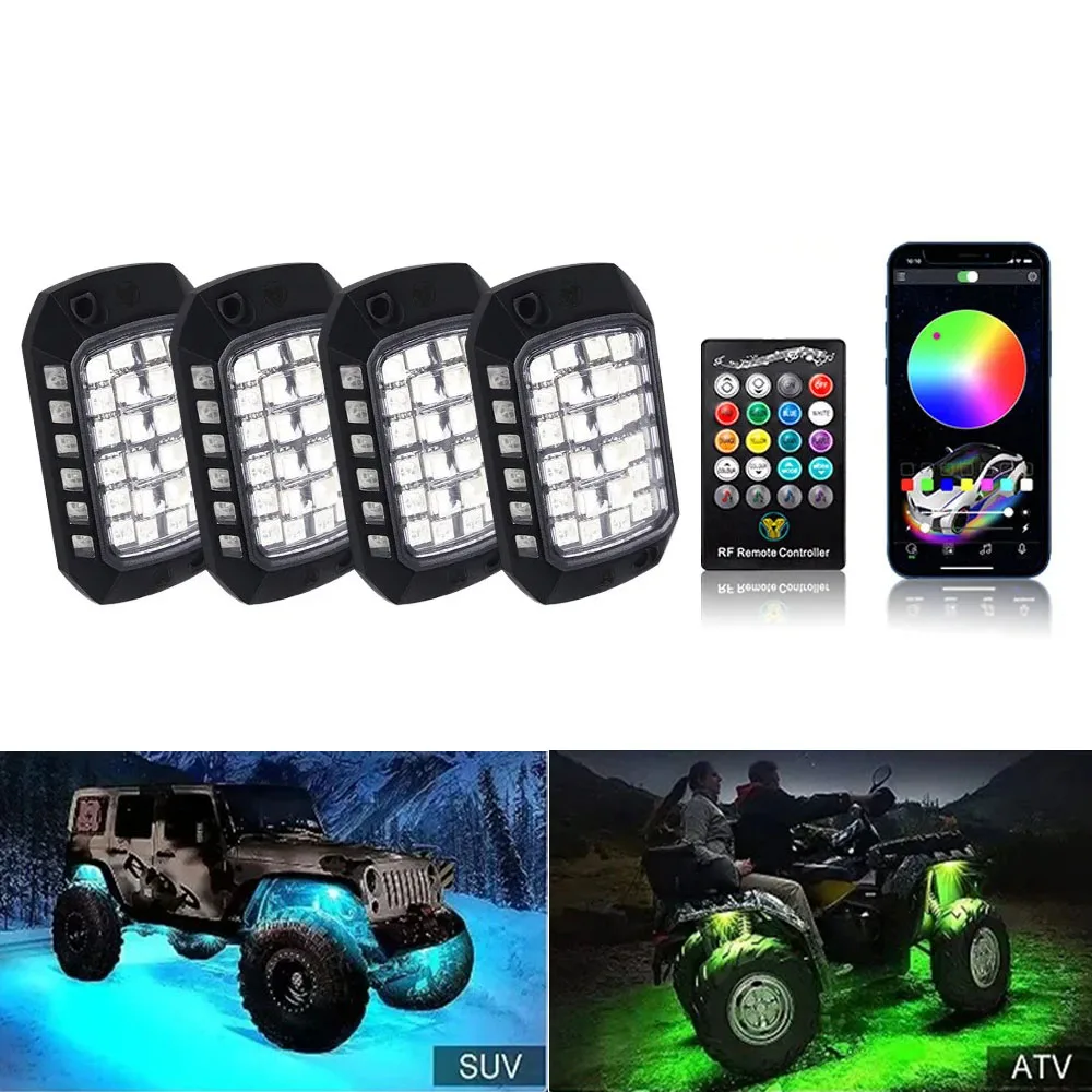 

4 шт. светодиодный окружающий свет, рок-лампа RGB, приветственный свет, нижнее атмосферное освещение автомобиля для внедорожника, квадроцикла, кросс-кантри, Jeep Pickup Dune Buggy