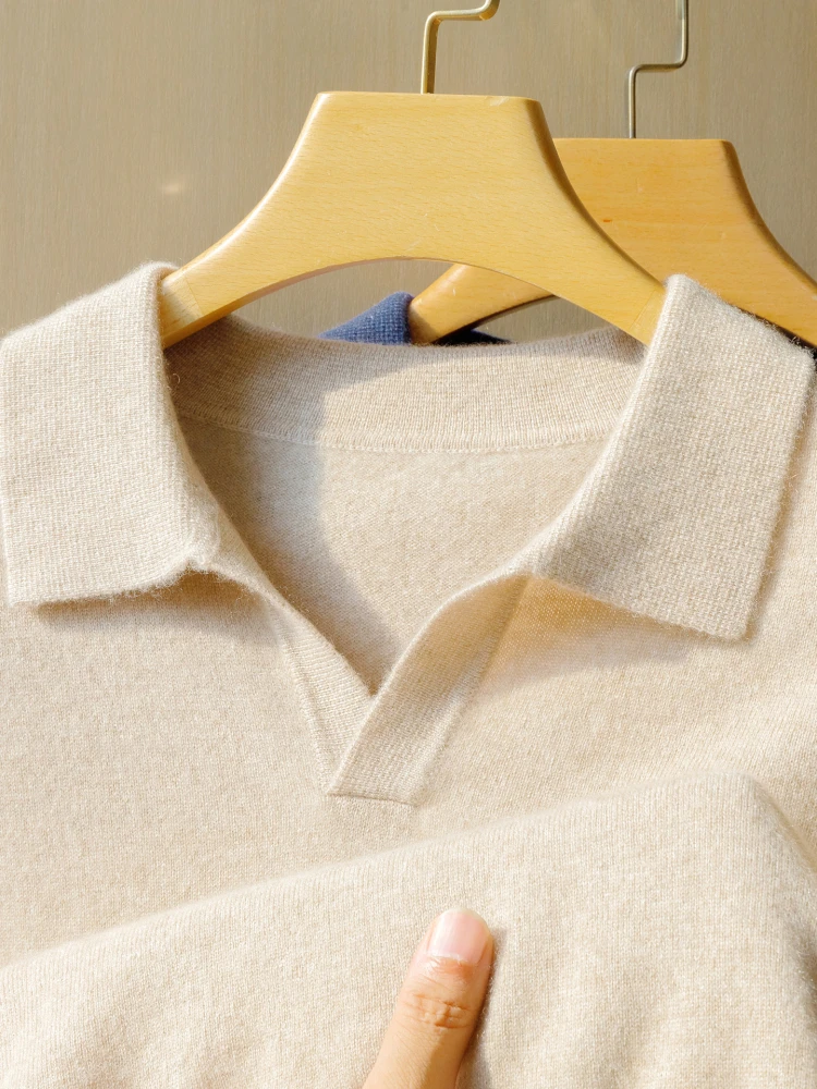 

100% Pure Cashmere Sweater with Seagull Collar 5-Minute Sleeve T-Shirt Short Sleeve for Spring And Autumn Regular Thickness