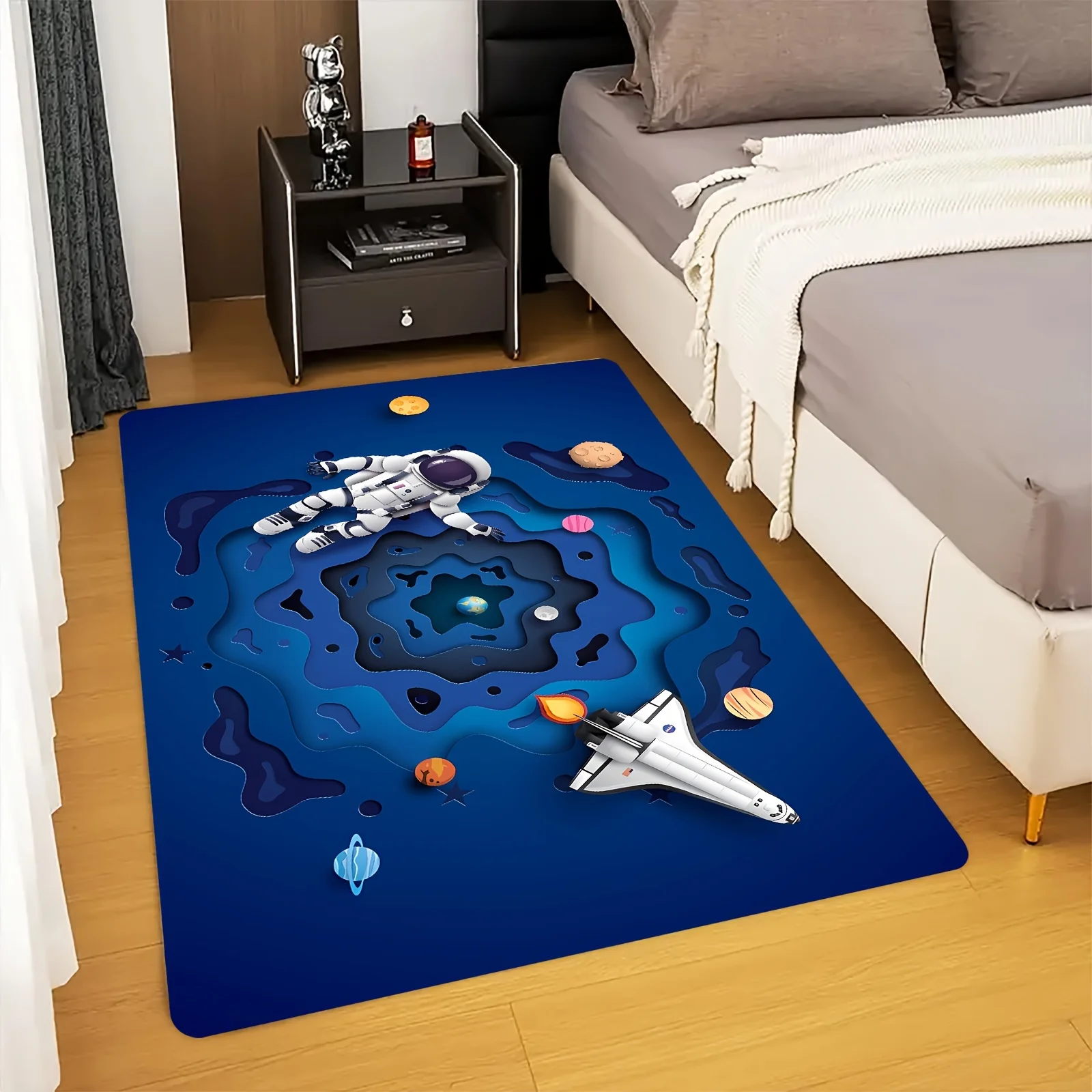 Space astronaut planet Flannel-printed floor mats are slip-resistant Suitable for living room bedroom terrace garden carpets