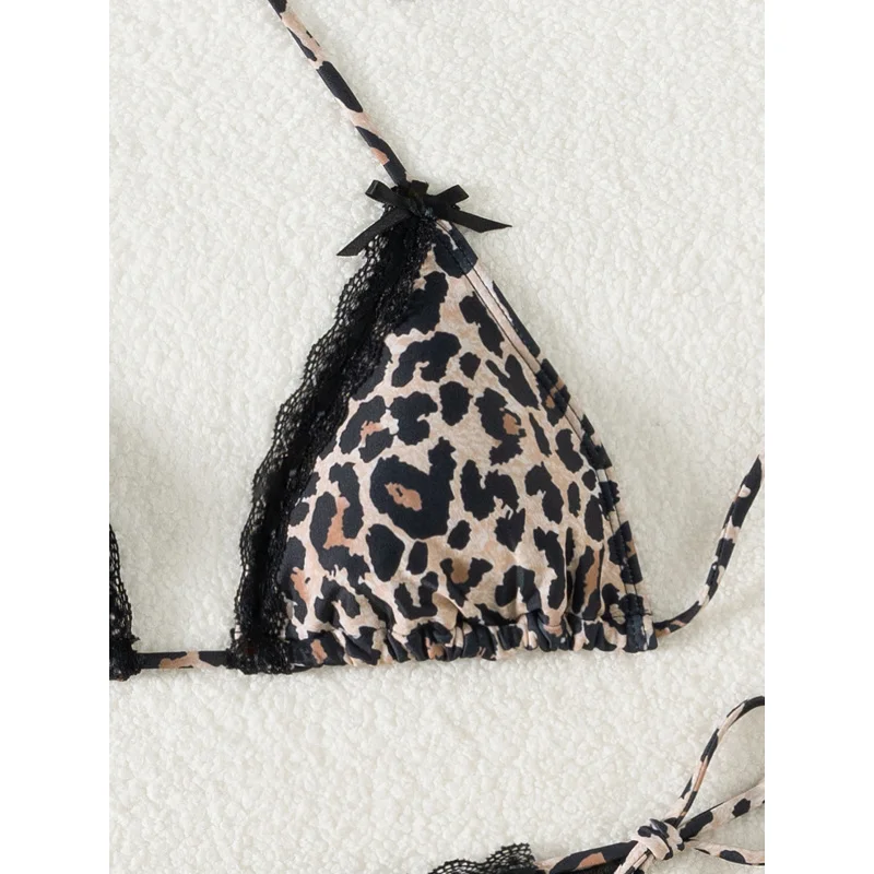 New Sexy Leopard Print Bow Lace Patchwork SwimsuitbikiniWomen's Two-Piece Swimsuit Wholesale