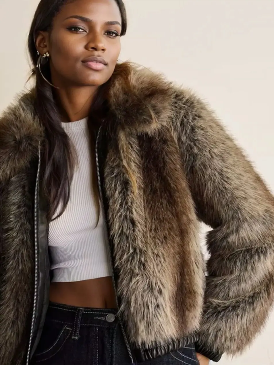 2025 inverno feminino elegante manga longa gola alta jaquetas de pele do falso senhora alta rua chique grosso quente solto casacos com zíper outerwear