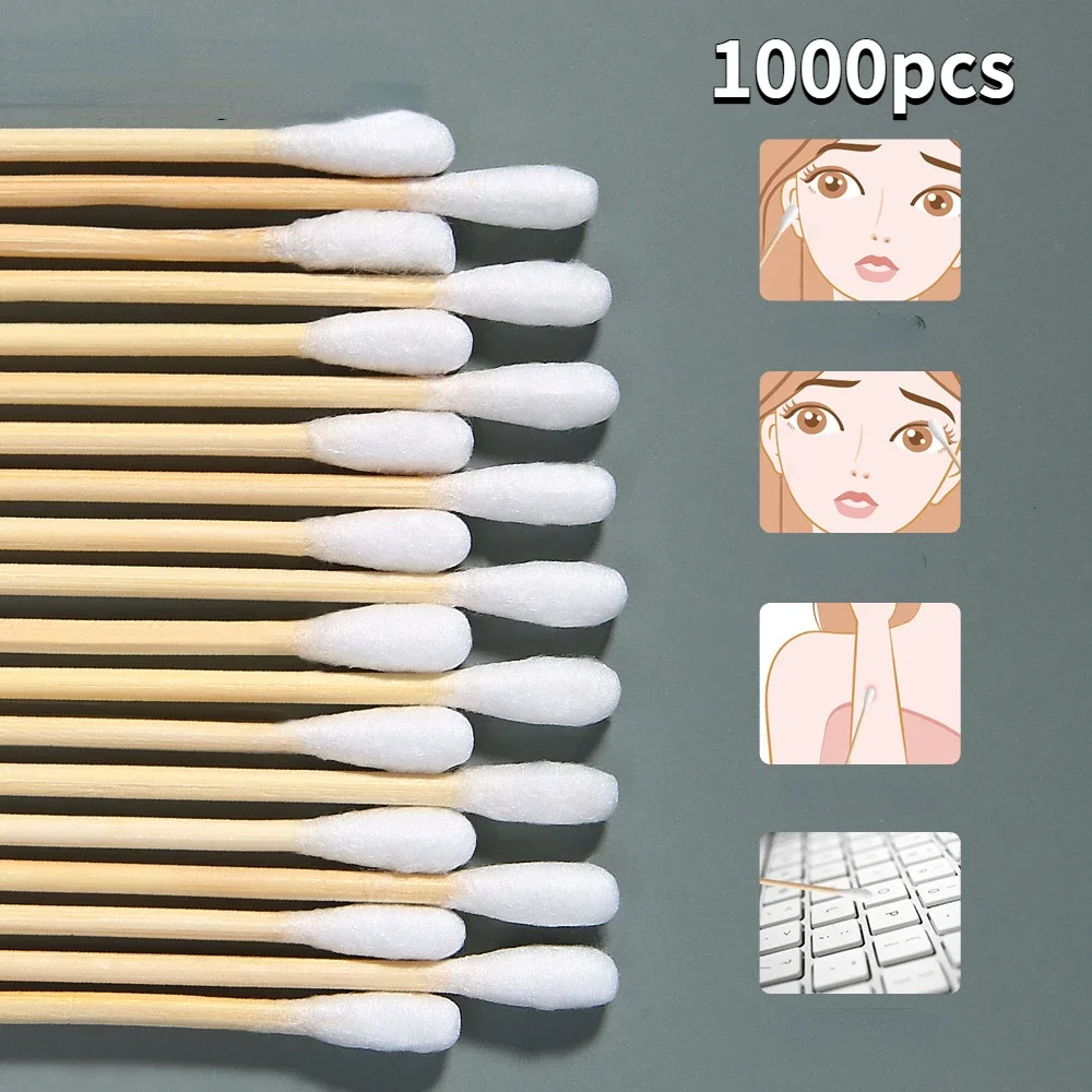 Cotton Swabs 1000pc/lot Double Head  Nose Ears Cleaning Women Make Up Cotton Buds Tip for Wood Sticks Health Care Tools