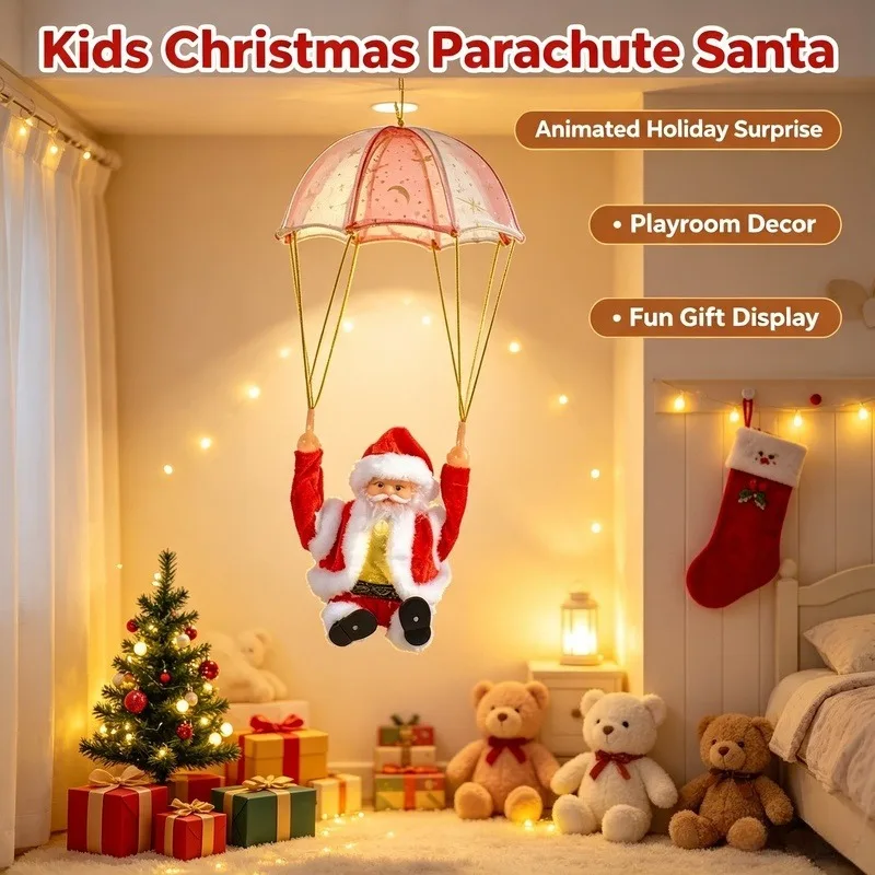Animated Dancing Santa Toy, Electric Christmas Figure with Parachute Design for Holiday Gift Home Decoration