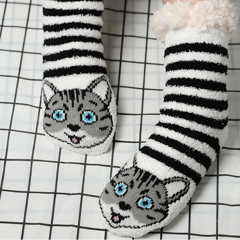 

Fuzzy Short Socks Women Winter Funny Cat Cute Kawaii Non Slip Cartoon Sleeping Soft Comfy Female Floor Slippers Sock Designer