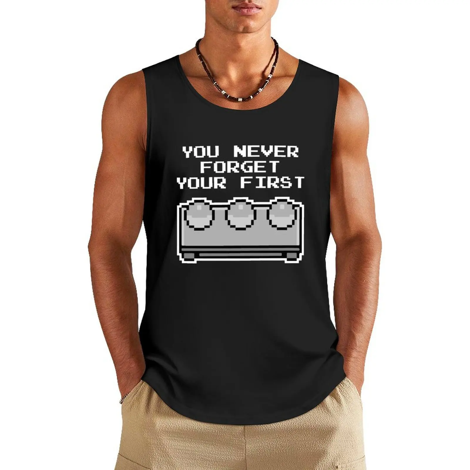 

You Never Forget Your First (White Text & Outline) Tank Top gym men Men sleeveless tee bodybuilding for men gym shirt