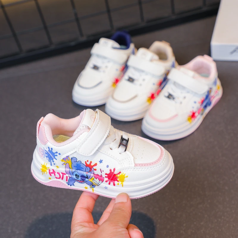 

Новая детская повседневная обувь Disney с рисунком Стича, милая повседневная обувь для детей, девочек и мальчиков, весенняя теплая модная нескользящая спортивная обувь из мягкой искусственной кожи