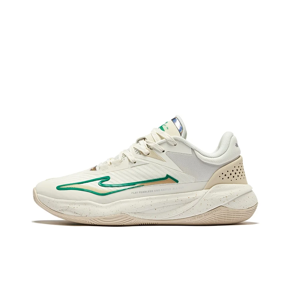 Erke Fearless 1.0 Chaussures de basket-ball respirantes à tige basse avec grip anti-torsion pour hommes Microcrystal White Warm Linen