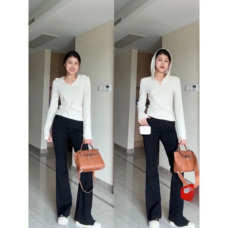 

Zhang a Xing Новая осенне-зимняя повседневная вязаная толстовка с капюшоном на флисовой подкладке, простой дизайн, удобная для повседневной носки, женская