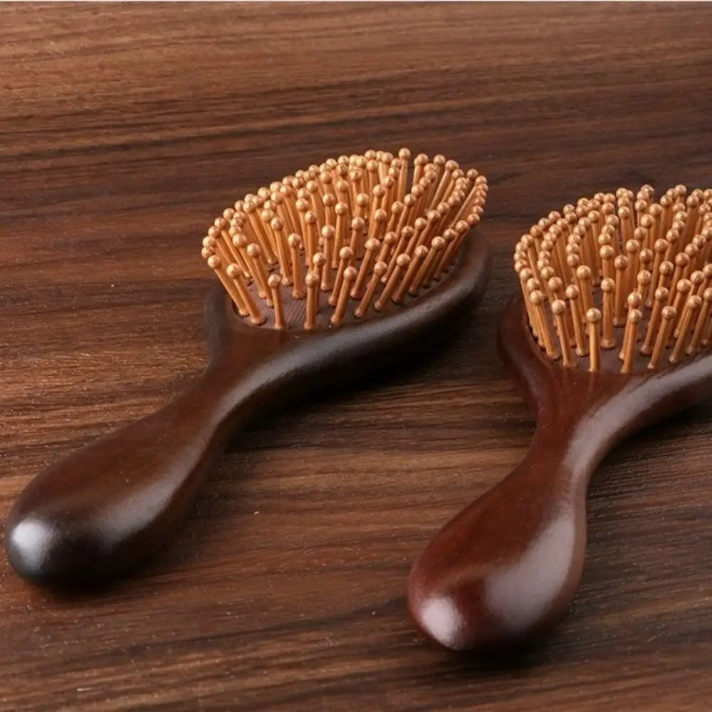 Portable Hand Carved Sandalwood Comb Wooden Fine-Toothed Air Cushion Comb Oval Shape Styling Brush Scalp Massage Brush