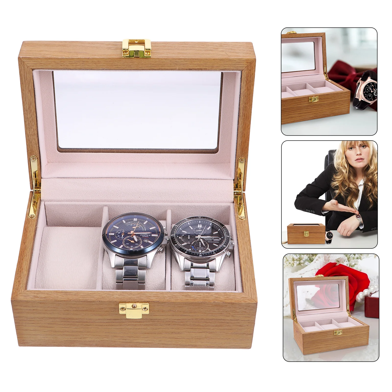 1 قطعة حافظة عرض الساعات الفاخرة 3 فتحات المنظم لمسة ناعمة غرامة الحرفية الغبار تخزين هدية فكرة ساعة عرض #3