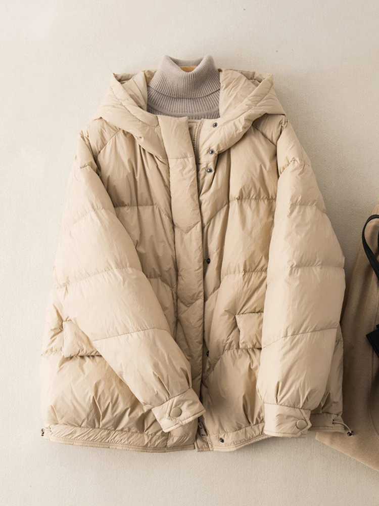 Winter White Duck Down Coat Women's Casual Pocket Parka Fashion Warm Thick Hooded Jacket Women Winter Coats Women