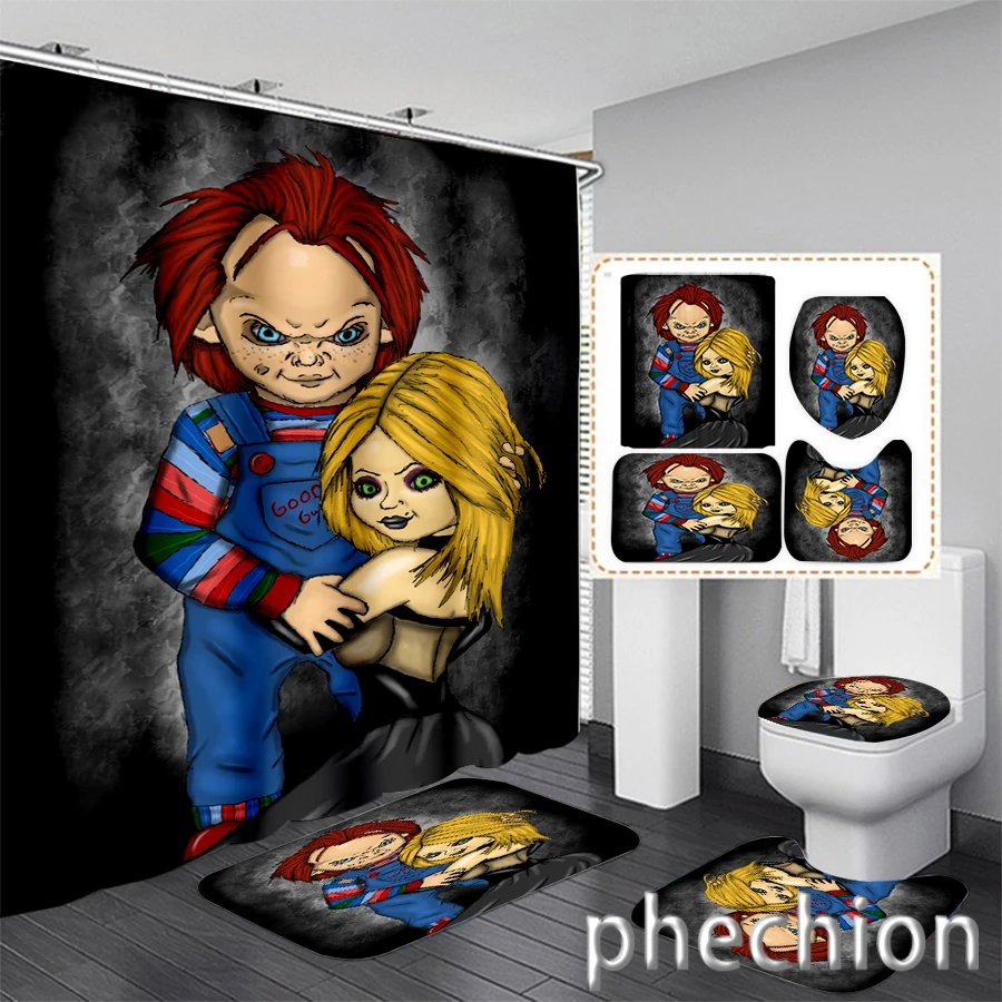 New 3D Print Chucky Shower Curtain Waterproof Bathroom Curtain Anti-slip Bath Mat Set Toilet Rugs Carpet VR64