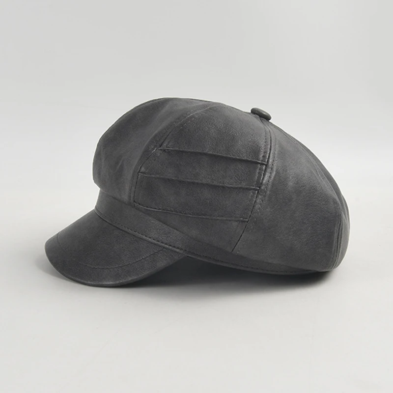 Casquette octogonale en similicuir pour femme, chapeau chaud, accessoire de peintre, gavroche, vacances en plein air, printemps, automne