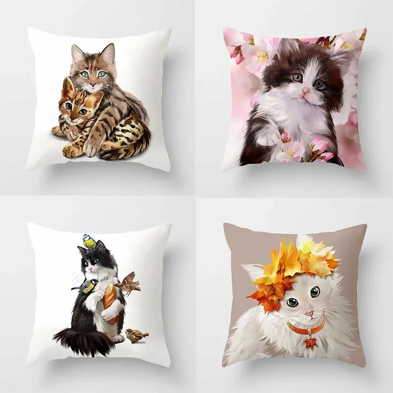 Cat Umbrella Flower Pillowcase Office Living Room Home Pillowcase Car Ornaments